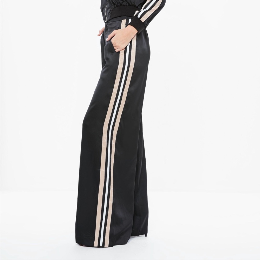 Satin side striped wide leg pants